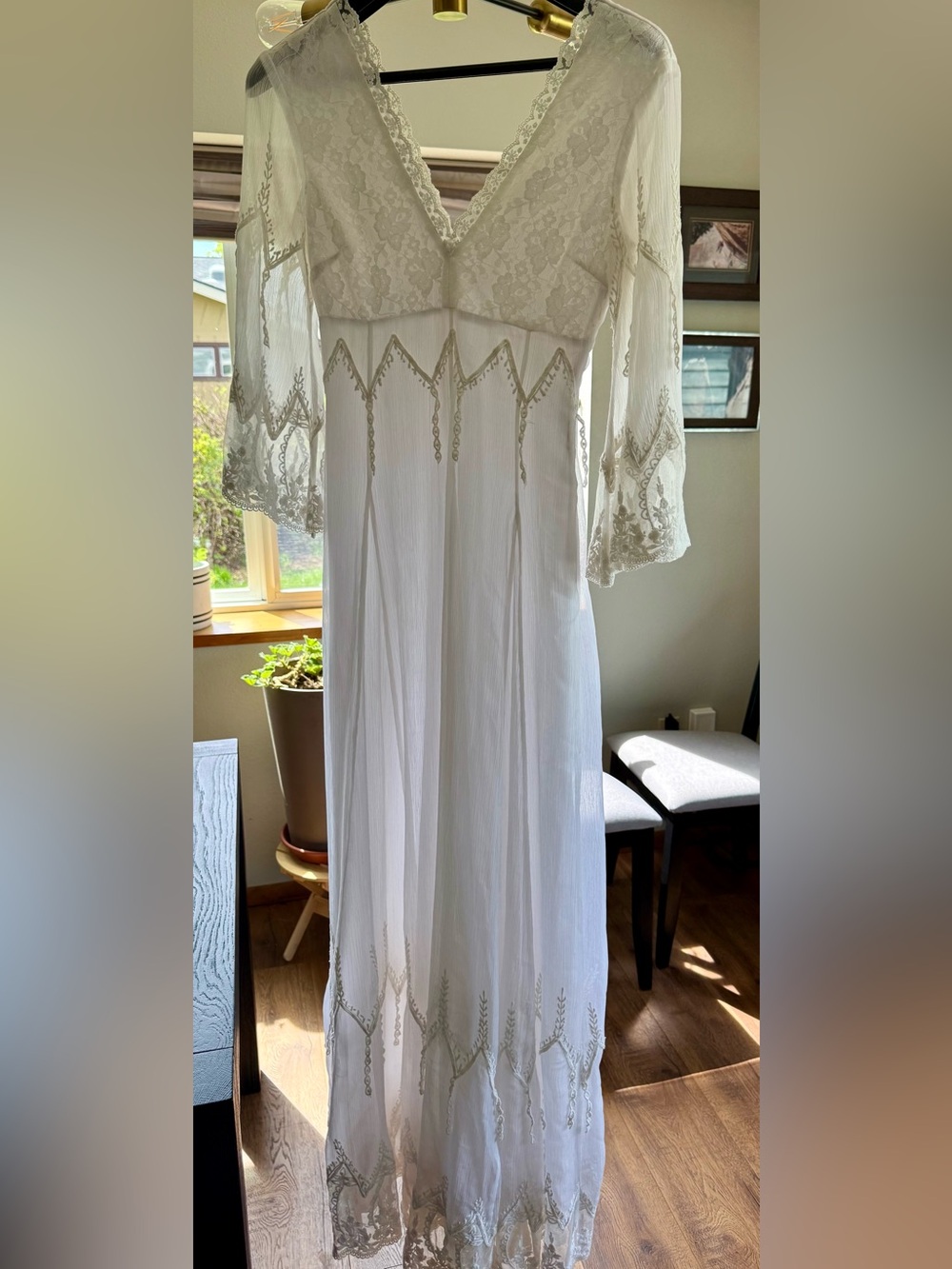 Free People/Candela Collab pleated organza/embroidered lace V-Neck Boho Dress - Picture 11 of 14
